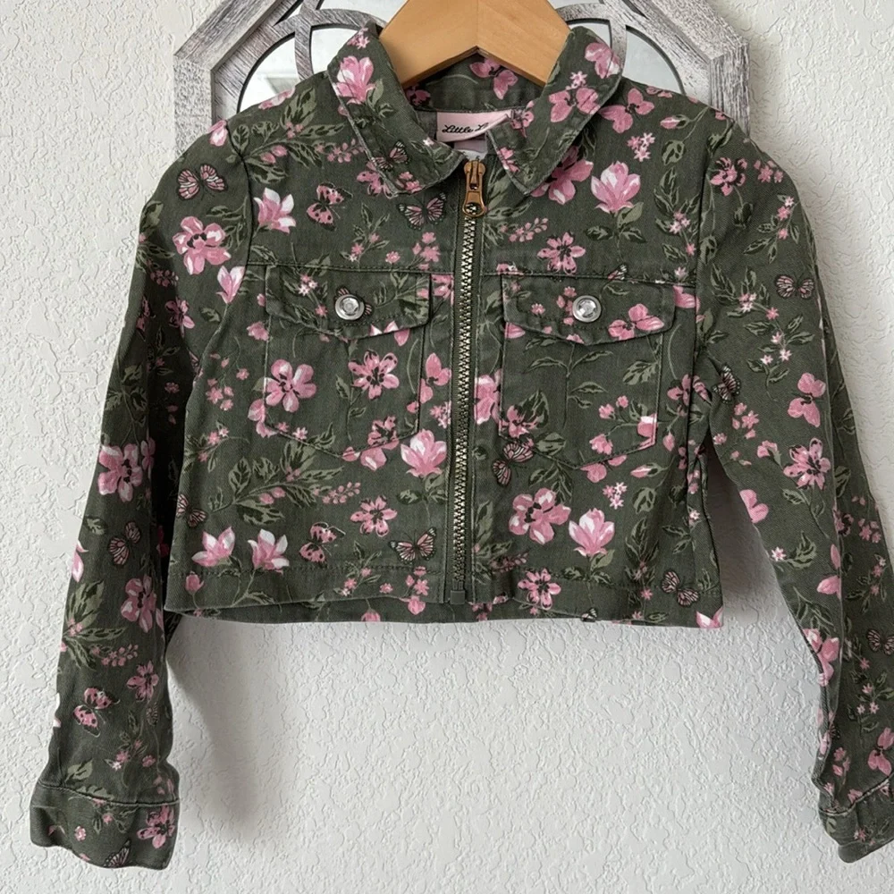 Little Lass • Olive Cropped Cargo Utility Jacket Coquette Cottagecore Floral